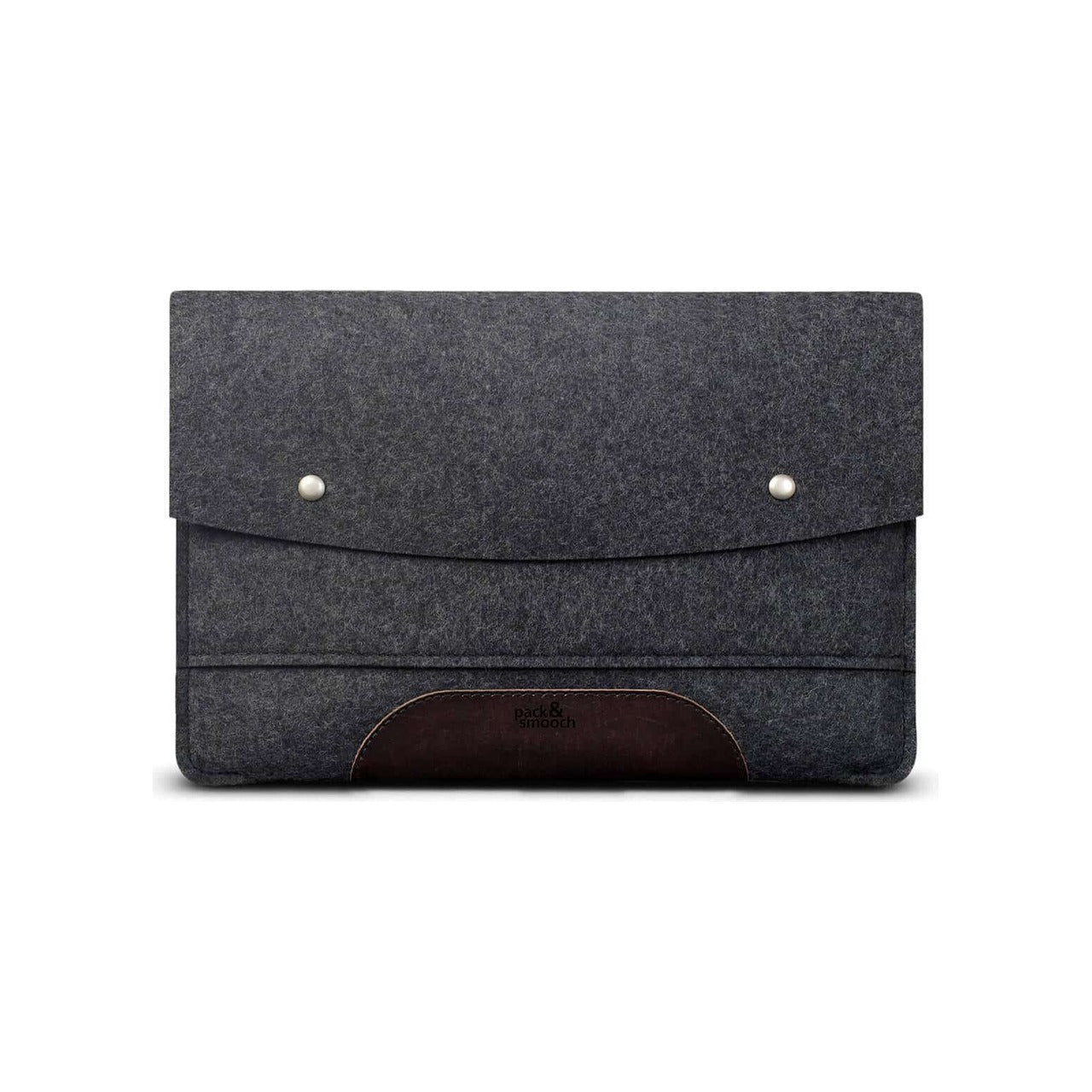 Microsoft Surface Pro Hülle HAMPSHIRE aus Wollfilz in dunkelgrau mit italienischer Leder-Applikation und Magnetverschluss.