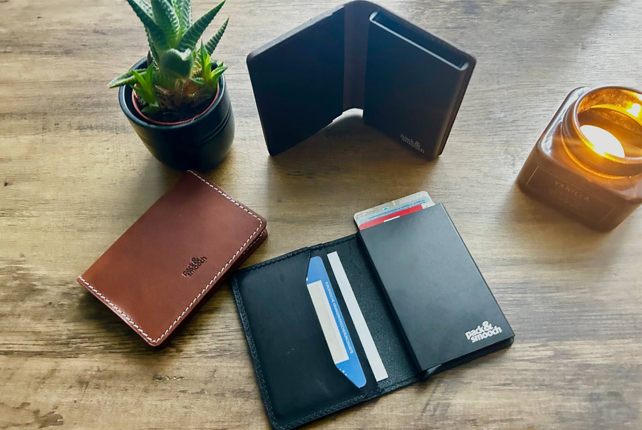 HERFORD Miniwallet – Kartenetui aus Premium-Leder Farbe: Hellbraun Alu Kartenslider: Mit Kartenslider Pack & Smooch