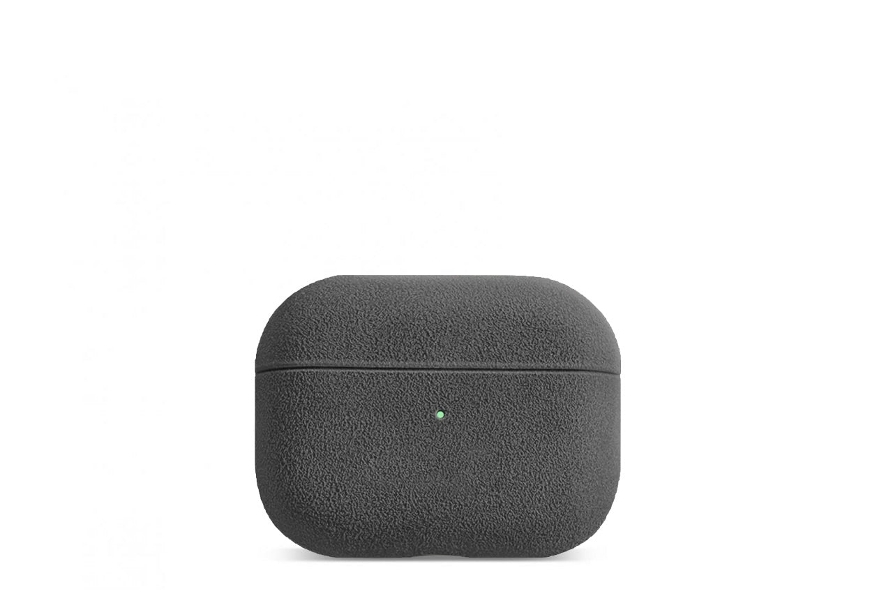 AirPods 4 Case OTLEY aus Leder in grau, Alcantara, für AirPod 4 mit praktischen Aufklapp-Mechanismus.