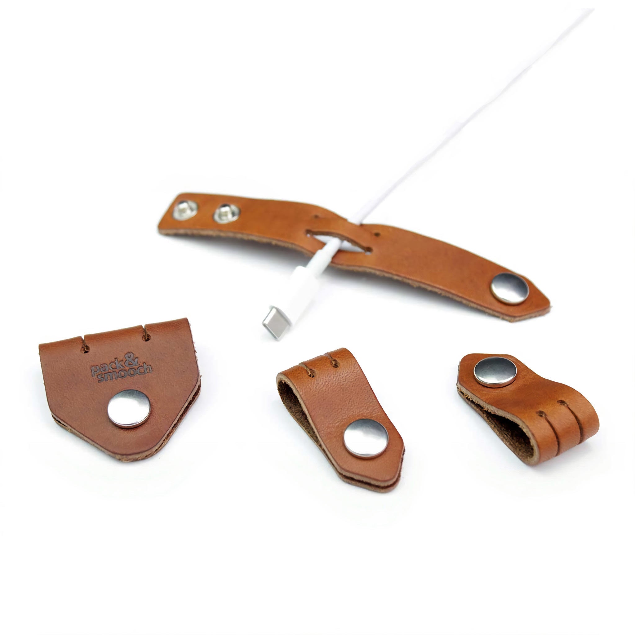 Kabel Organizer Set aus Leder - 4er Set Farbe: Hellbraun Pack & Smooch