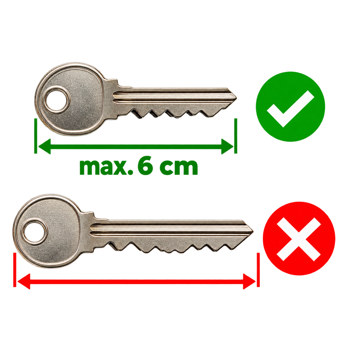Schlüssellänge maximal 6 cm, mit O-Ring ⌀ 2 cm