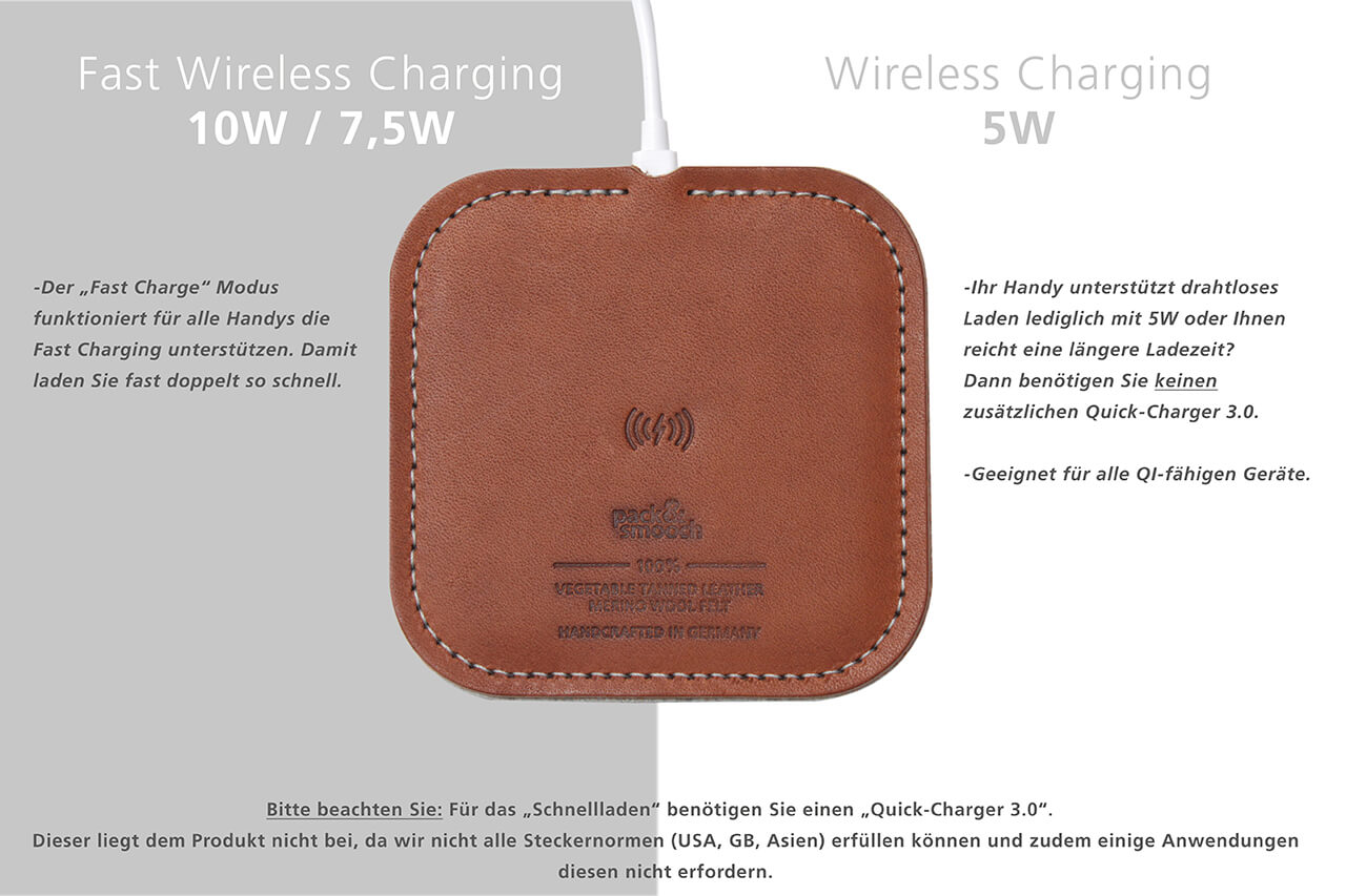 Wireless Charger TAURUS für iPhone Farbe: Dunkelbraun Pack & Smooch