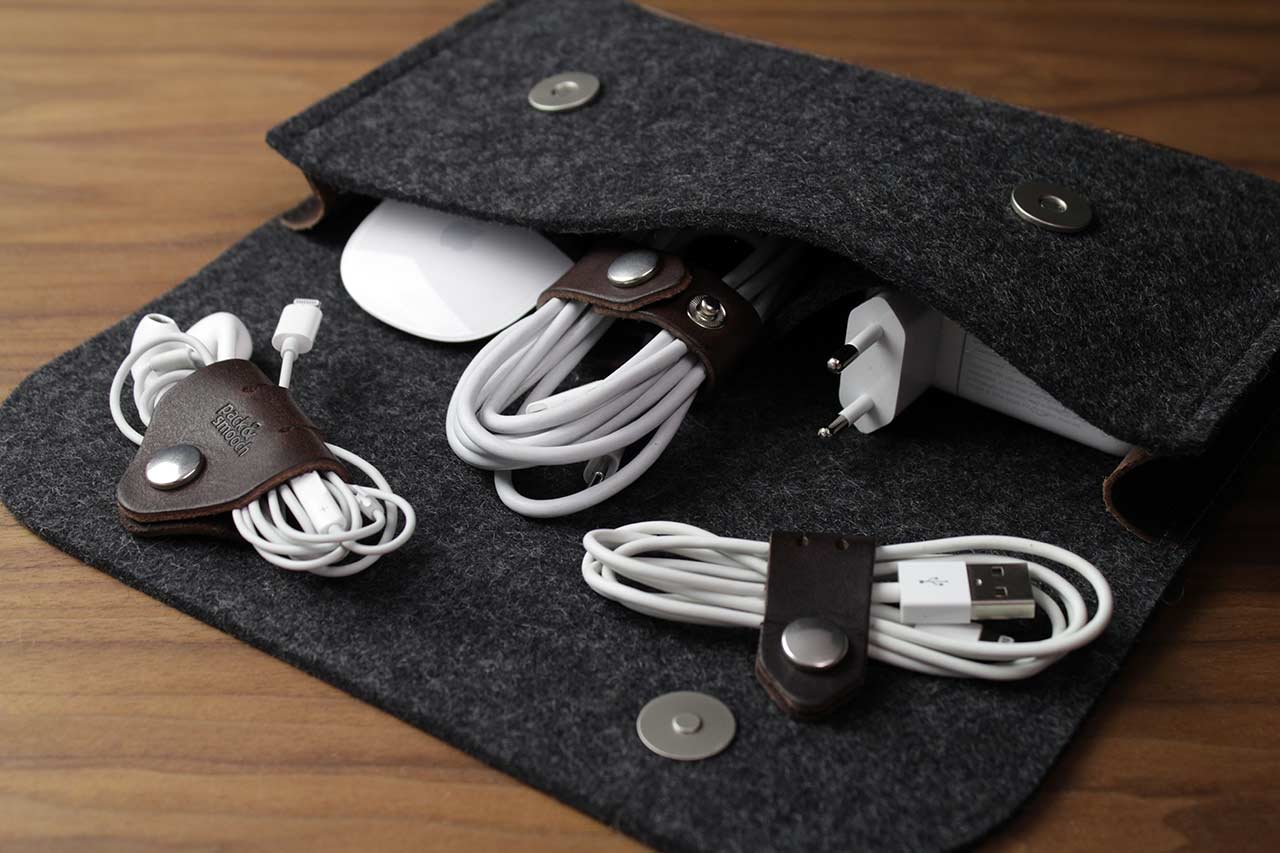 Kabel Organizer Set aus Leder - 4er Set Farbe: Hellbraun Pack & Smooch