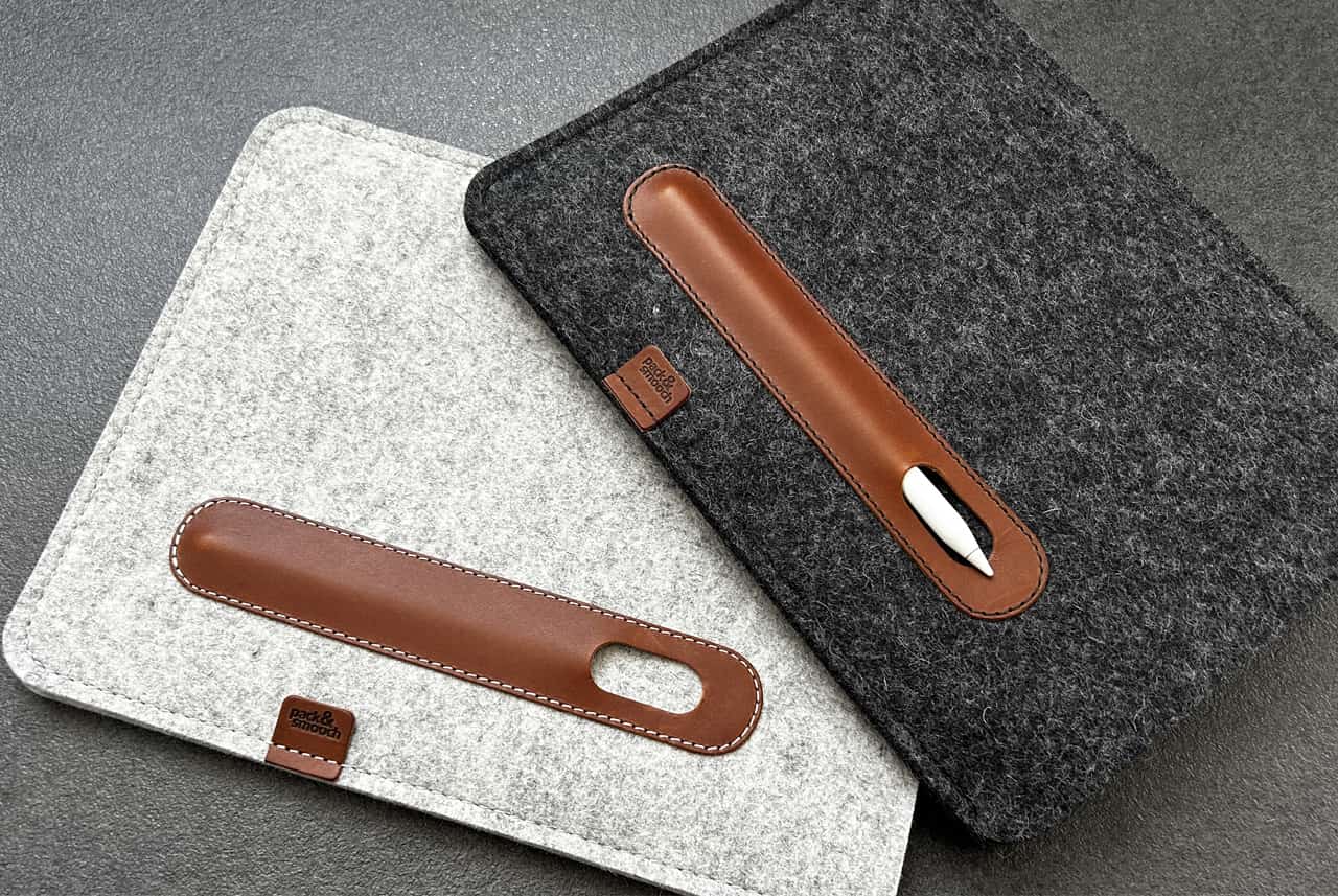iPad Hülle Suffolk aus Wollfilz Farbe: Dunkelgrau-Hellbraun Wähle dein Model: iPad Pro/Air 11 Pack & Smooch