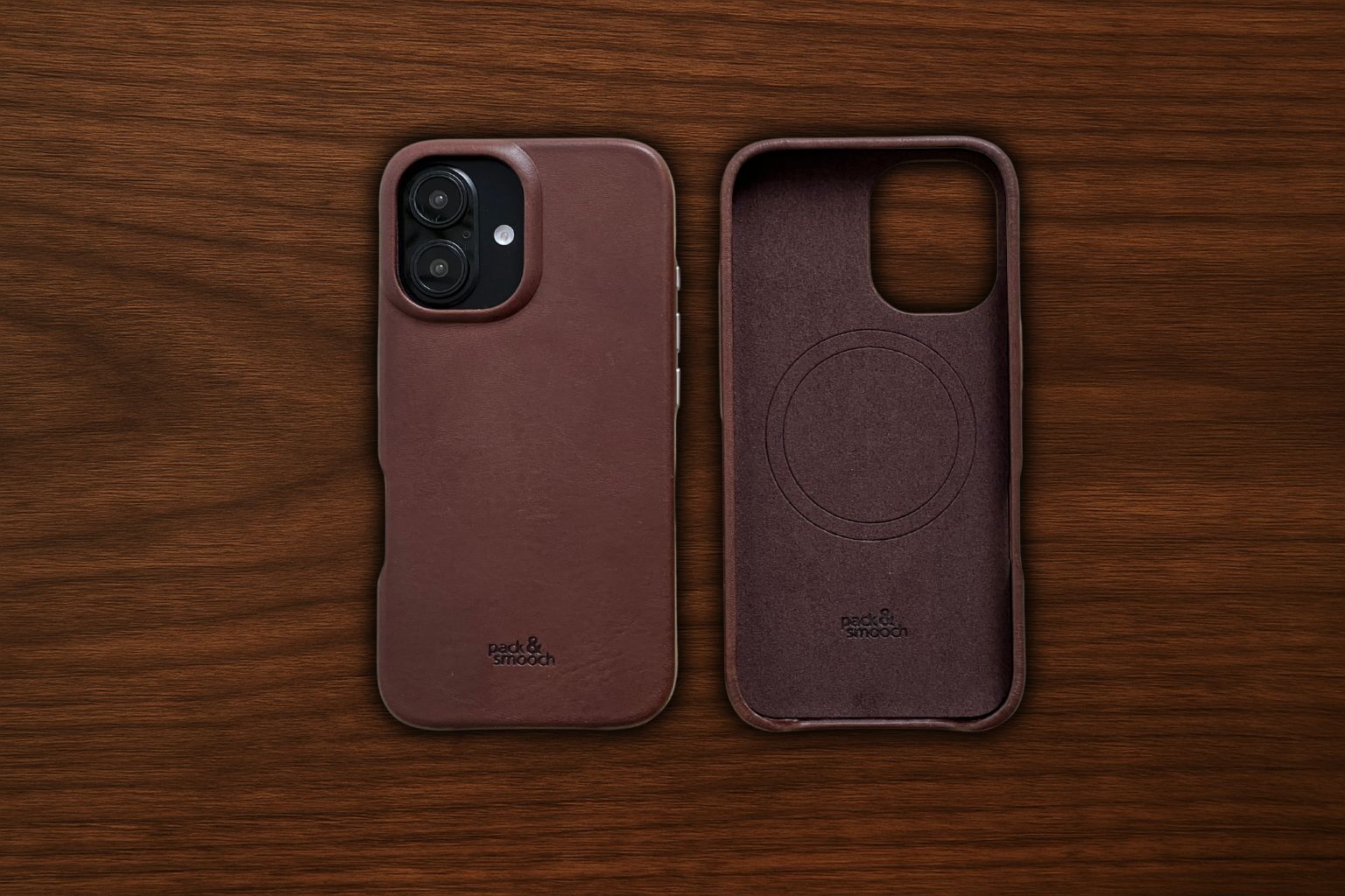 iPhone Lederhülle CHESTER - Leder oder Alcantara case Farbe: Dunkelbraun Größe: iPhone 16 Pack & Smooch