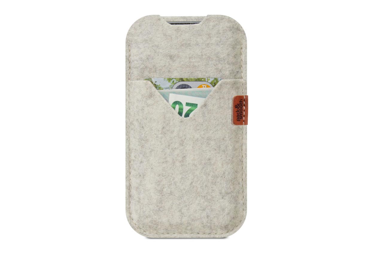 iPhone Hülle SHETLAND aus Wollfilz Farbe: Weiß Größe: iPhone 17 Pro / 17 Pack & Smooch