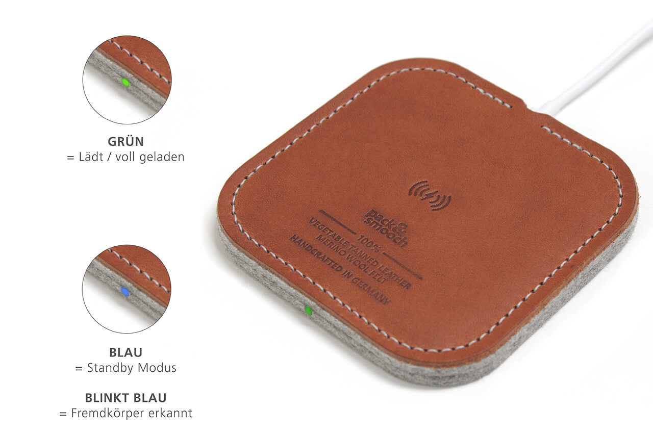 Wireless Charger TAURUS für iPhone Farbe: Dunkelbraun Pack & Smooch