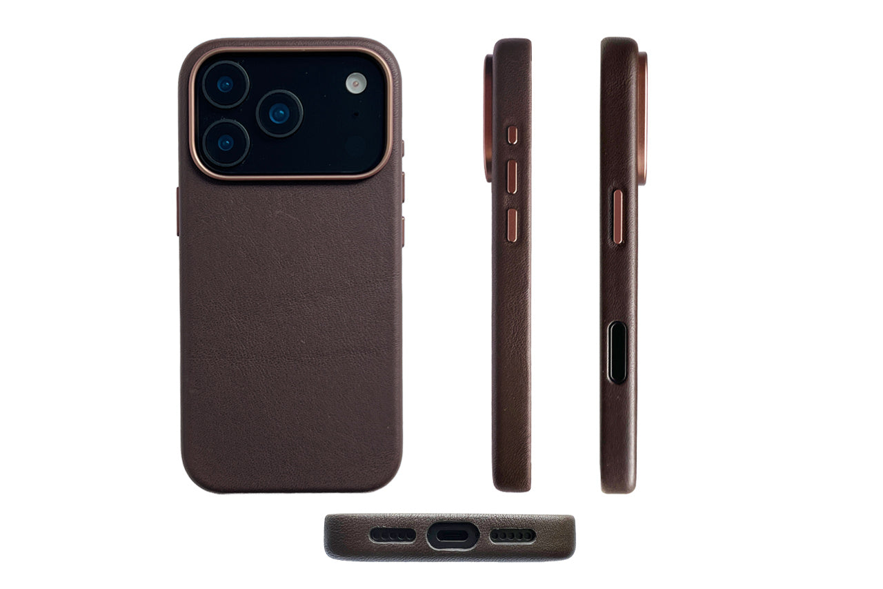 iPhone Lederhülle CHESTER - Leder oder Alcantara case Farbe: Dunkelbraun Größe: iPhone 17 Pro Pack & Smooch