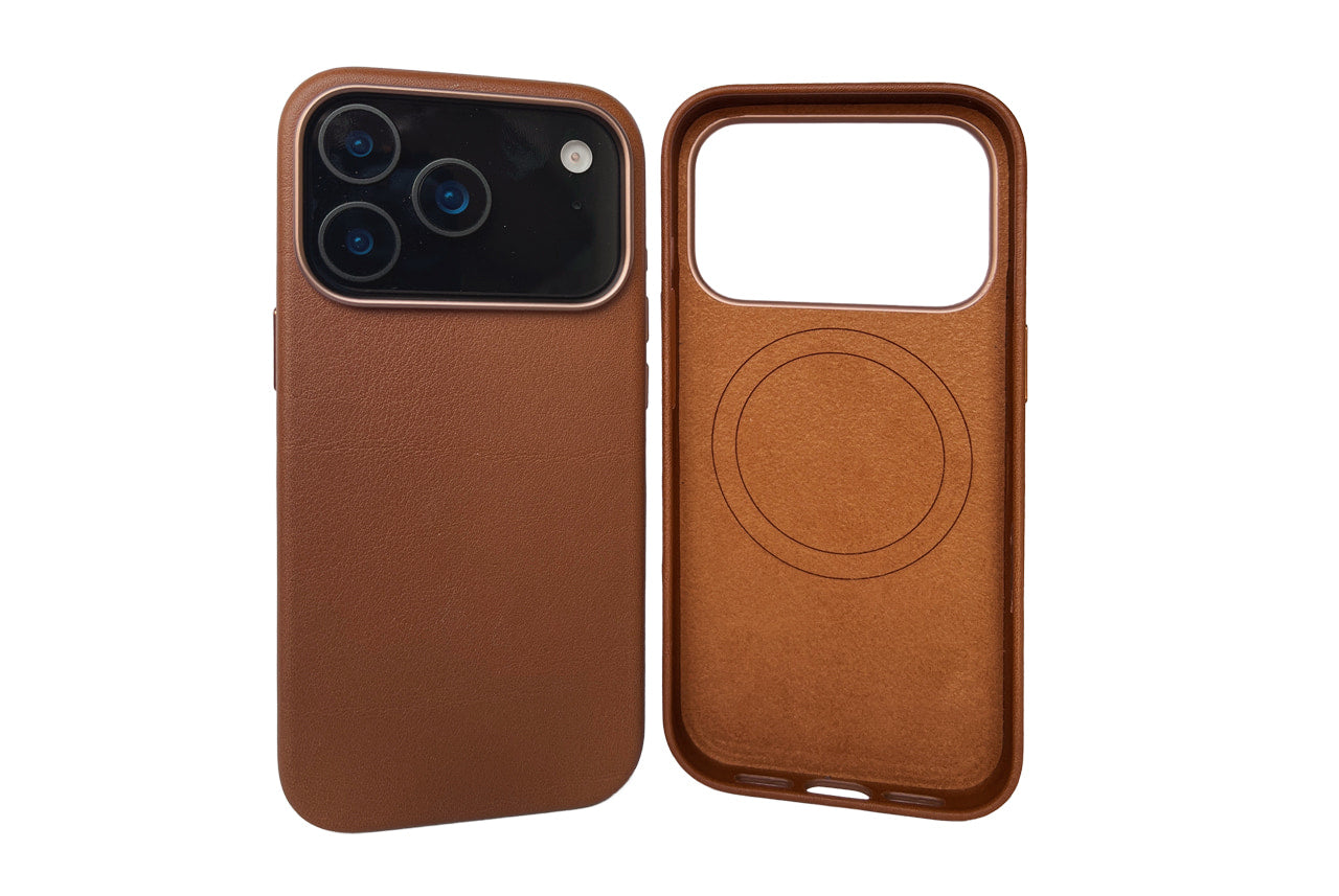 iPhone Lederhülle CHESTER - Leder oder Alcantara case Farbe: Hellbraun Größe: iPhone 17 Pack & Smooch