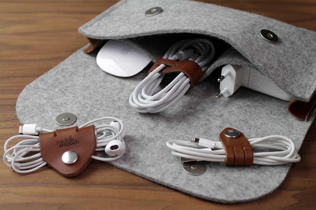 Kabel Organizer Set aus Leder - 4er Set Farbe: Hellbraun Pack & Smooch