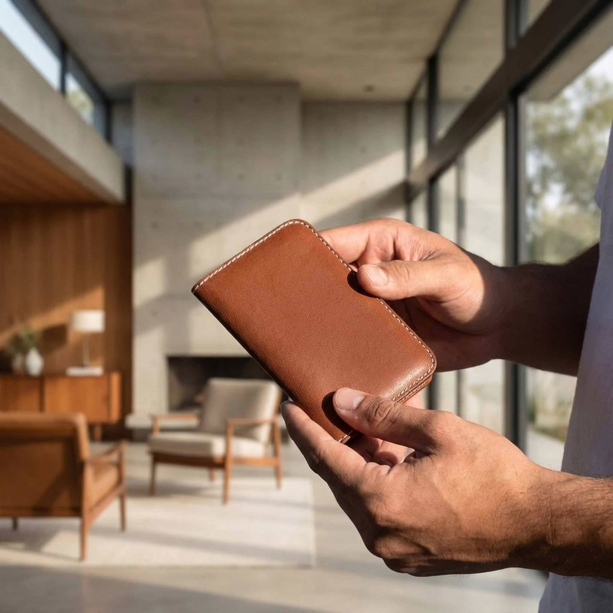 HERFORD Miniwallet – Kartenetui aus Premium-Leder in Cognac, schlankes Design, handgefertigt.
