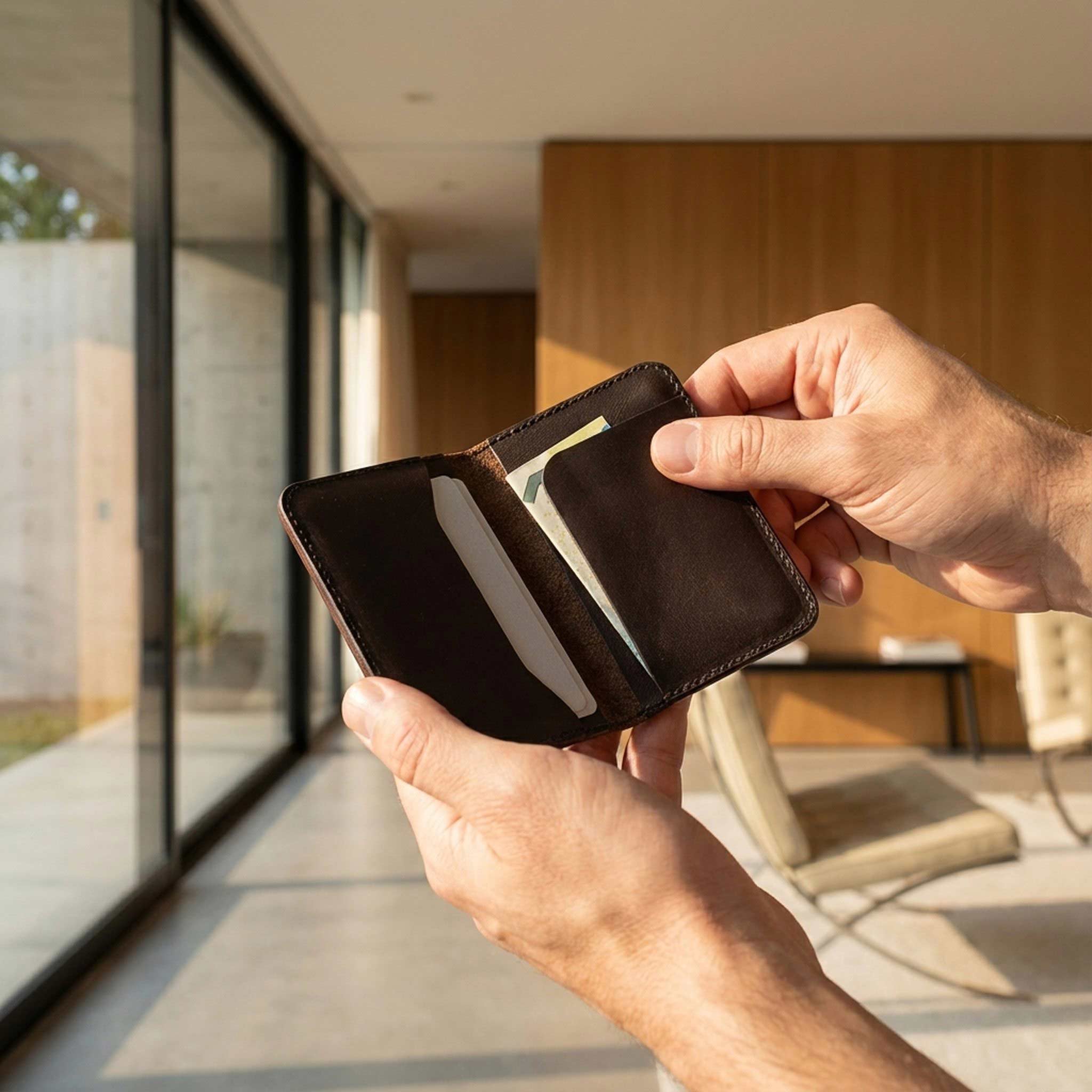 HERFORD Miniwallet – Kartenetui aus Premium-Leder in Schokobraun, schlankes Design, handgefertigt.