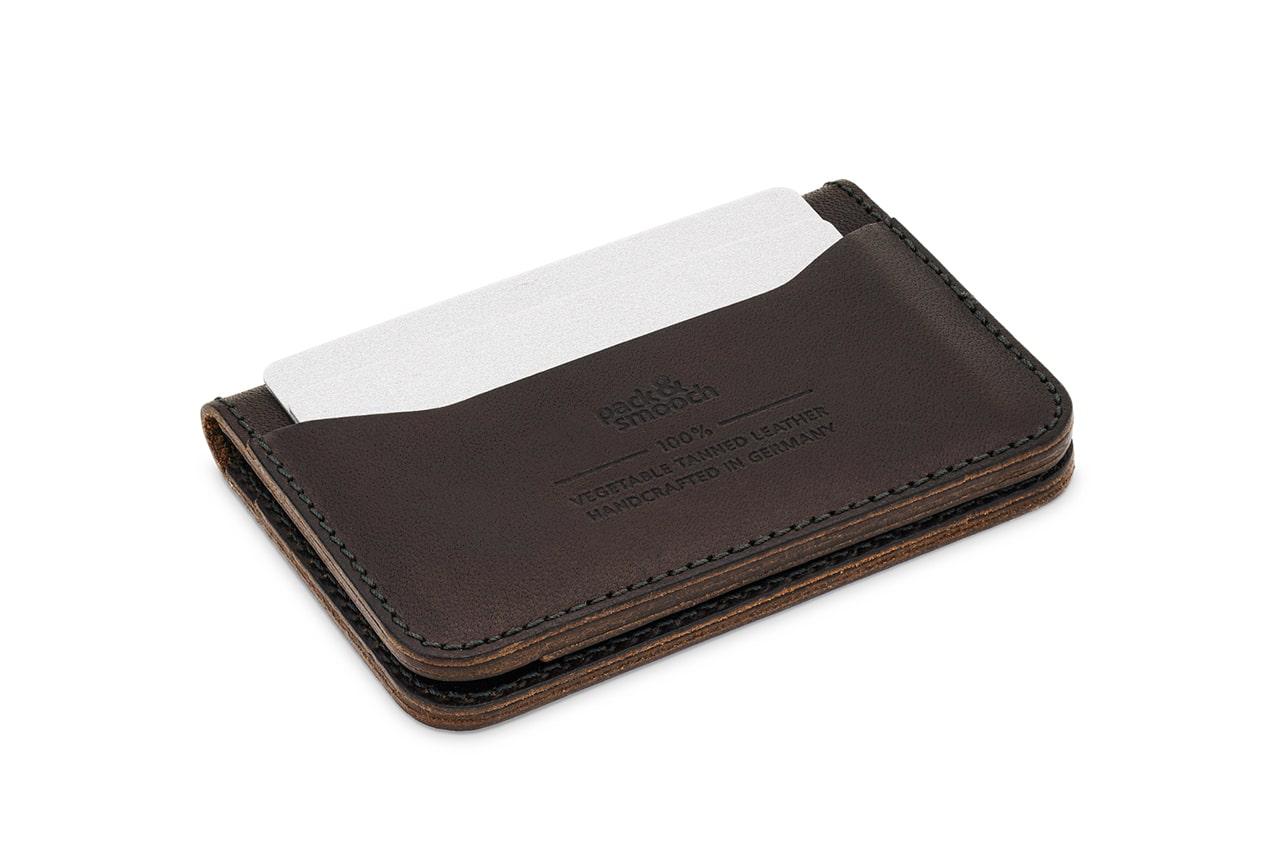 HERFORD Miniwallet – Kartenetui aus Premium-Leder in Schokobraun, schlankes Design mit Aluminium-Kartenslider