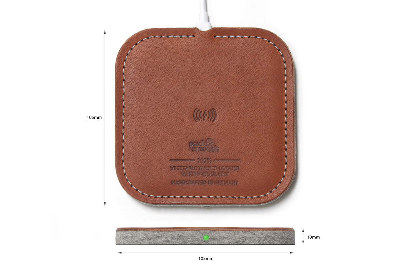 Wireless Charger TAURUS für iPhone Farbe: Dunkelbraun Pack & Smooch