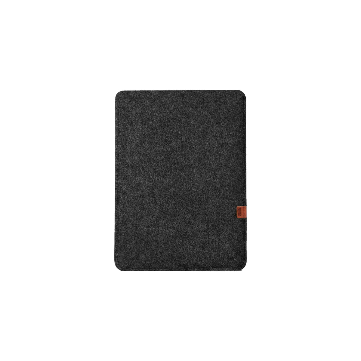 MacBook Hülle aus anthrazitfarbenem Merino-Wollfilz mit kleiner Lederlasche, Modell SUFFOLK