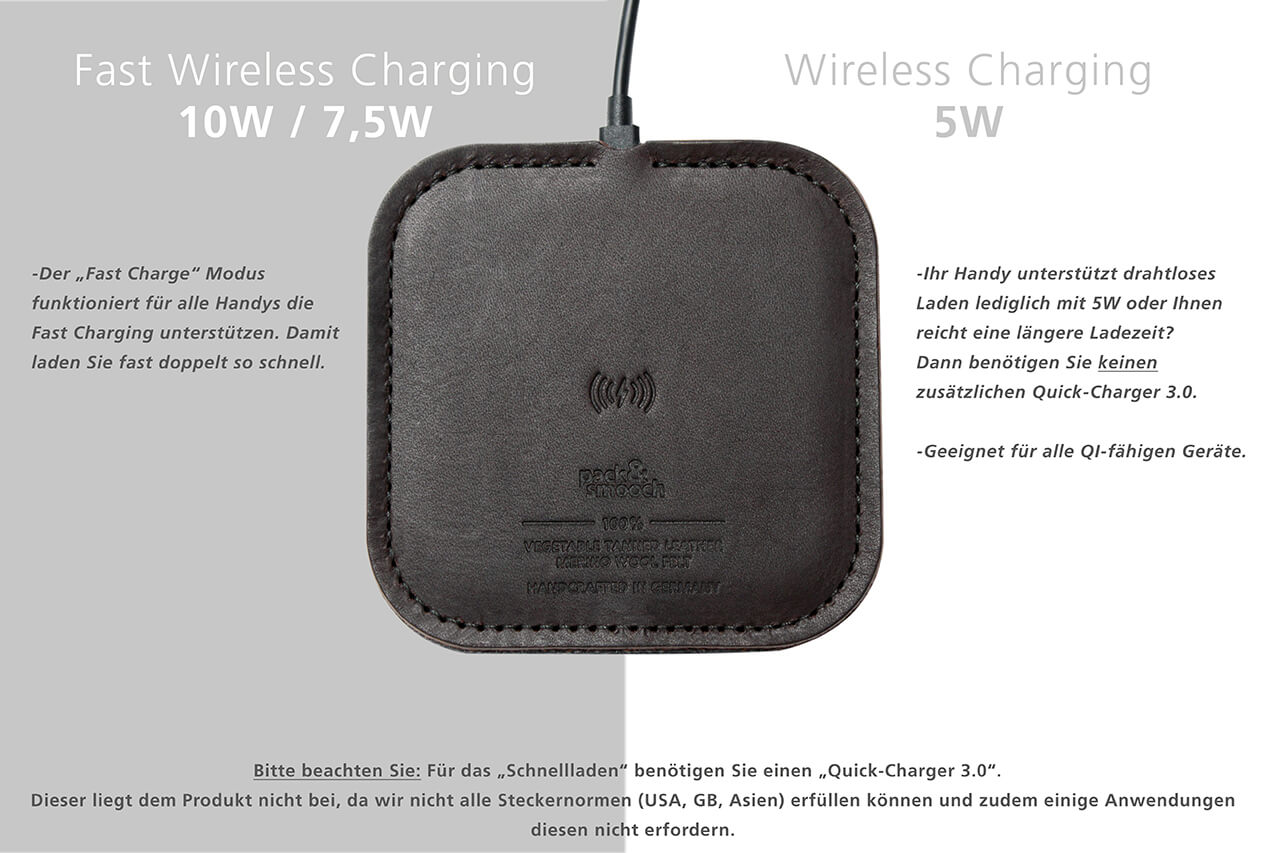 Wireless Charger TAURUS für iPhone Farbe: Dunkelbraun Pack & Smooch