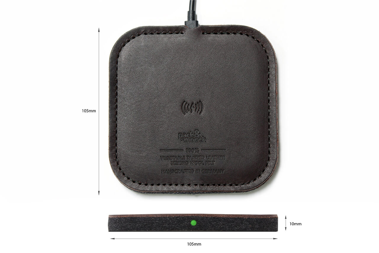 Wireless Charger TAURUS für iPhone Farbe: Dunkelbraun Pack & Smooch