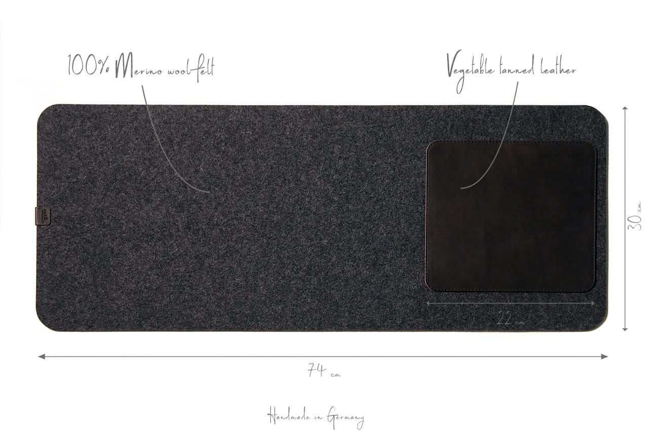 Schreibtischunterlage MOIRA aus Leder und Wollfilz Farbe: Dunkelgrau-Dunkelbraun Pack & Smooch