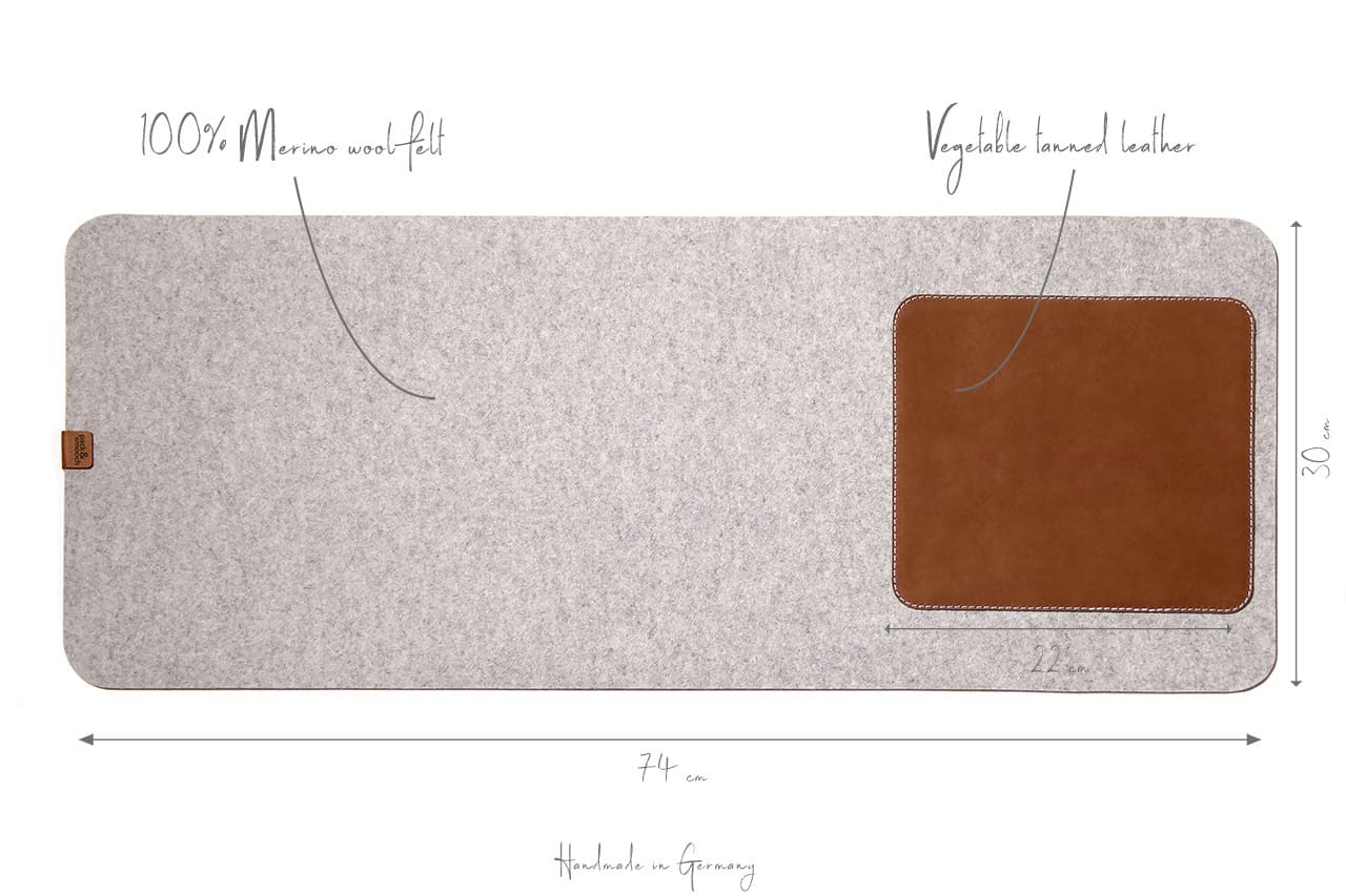 Schreibtischunterlage MOIRA aus Leder und Wollfilz Farbe: Hellgrau-Hellbraun Pack & Smooch