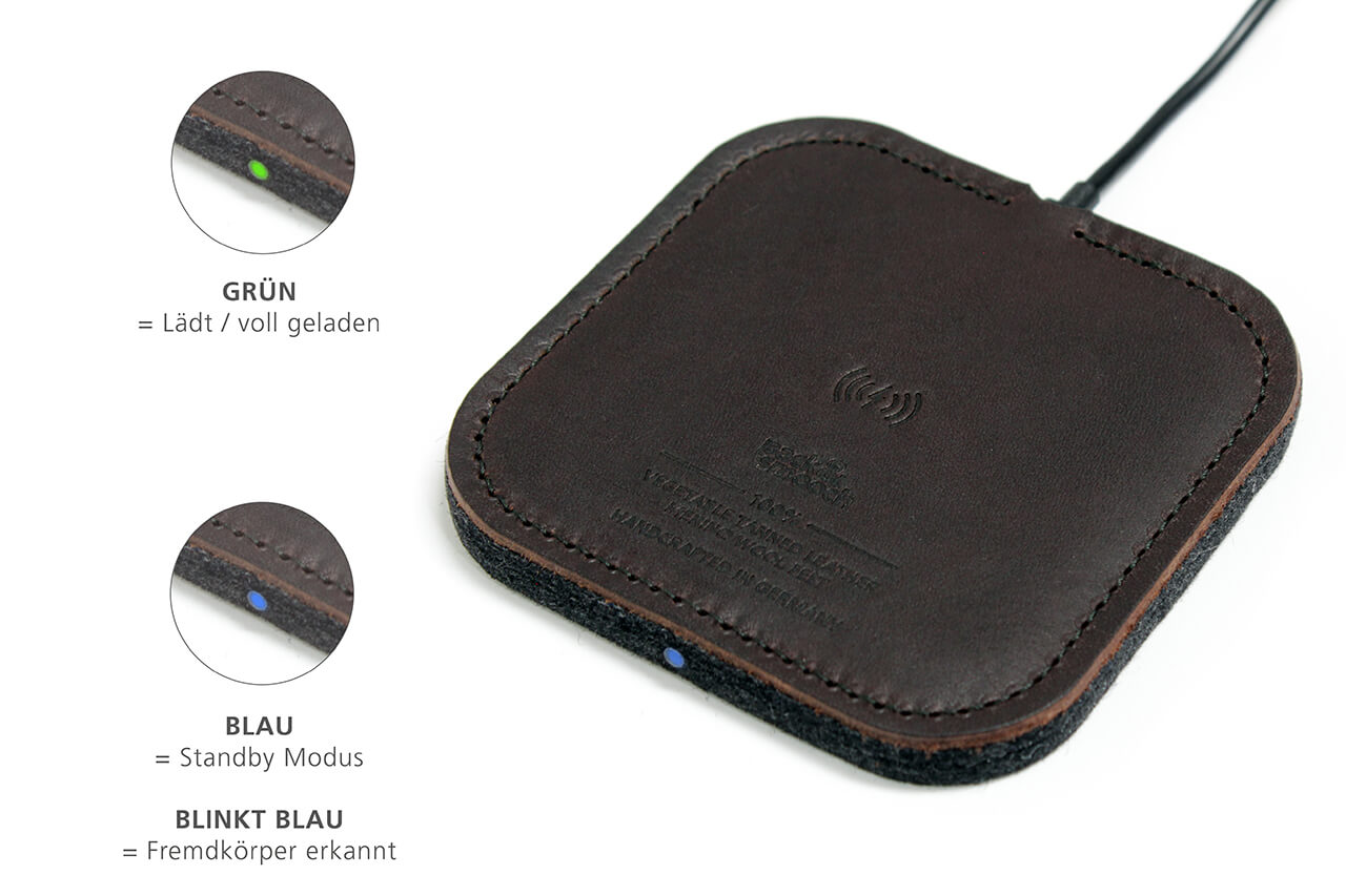 Wireless Charger TAURUS für iPhone Farbe: Dunkelbraun Pack & Smooch