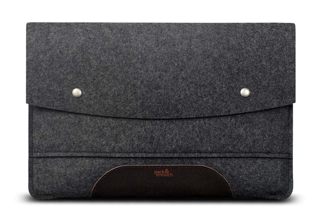 MacBook sleeve HAMPSHIRE made of wool felt and leather - dark gray / dark brown / MacBook Pro 14