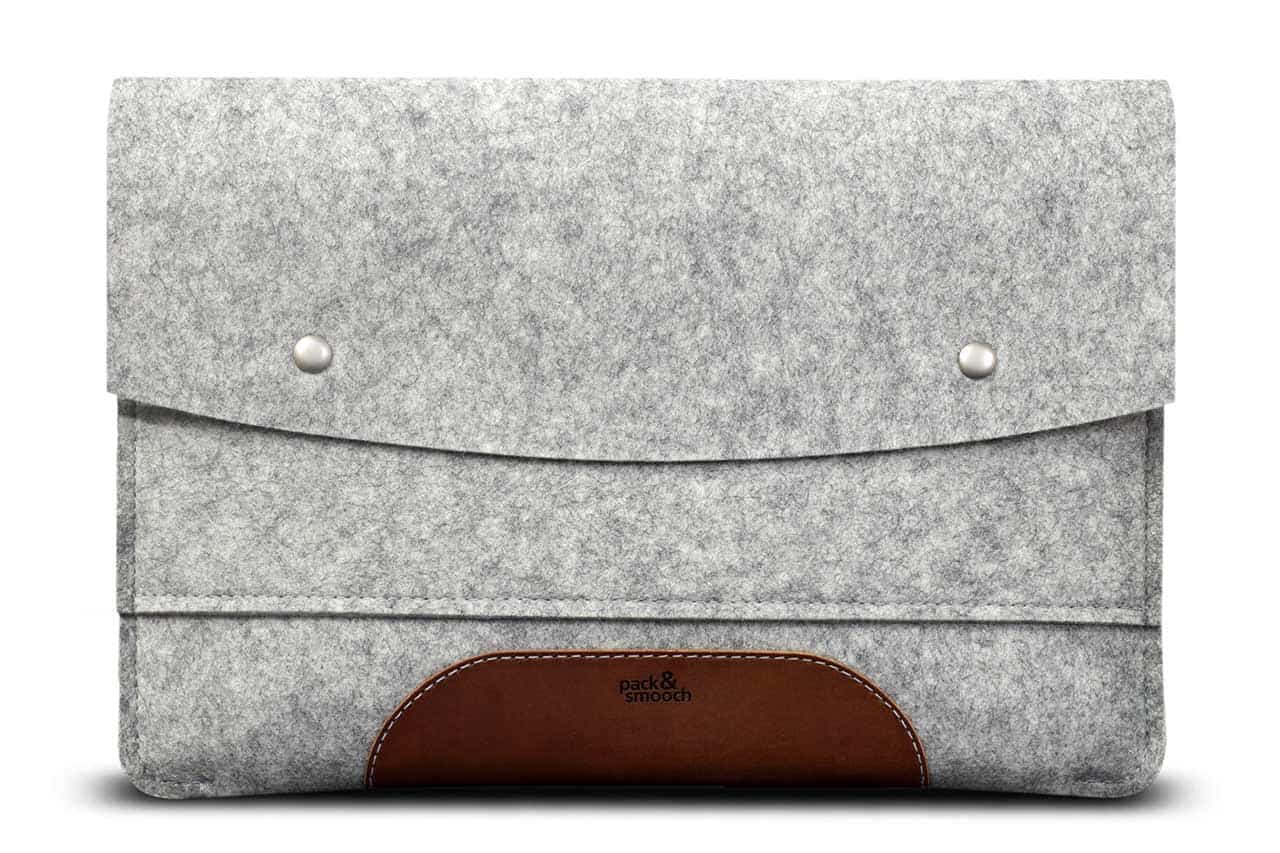 MacBook sleeve HAMPSHIRE made of wool felt and leather - Gray - light brown / MacBook Pro 14