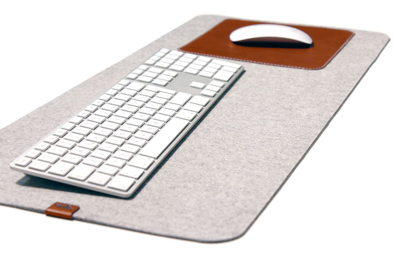 Desk pad MOIRA made of leather and wool felt - light gray / light brown