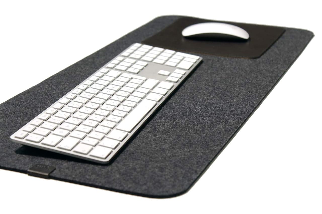 Desk pad MOIRA made of leather and wool felt - dark gray / dark brown