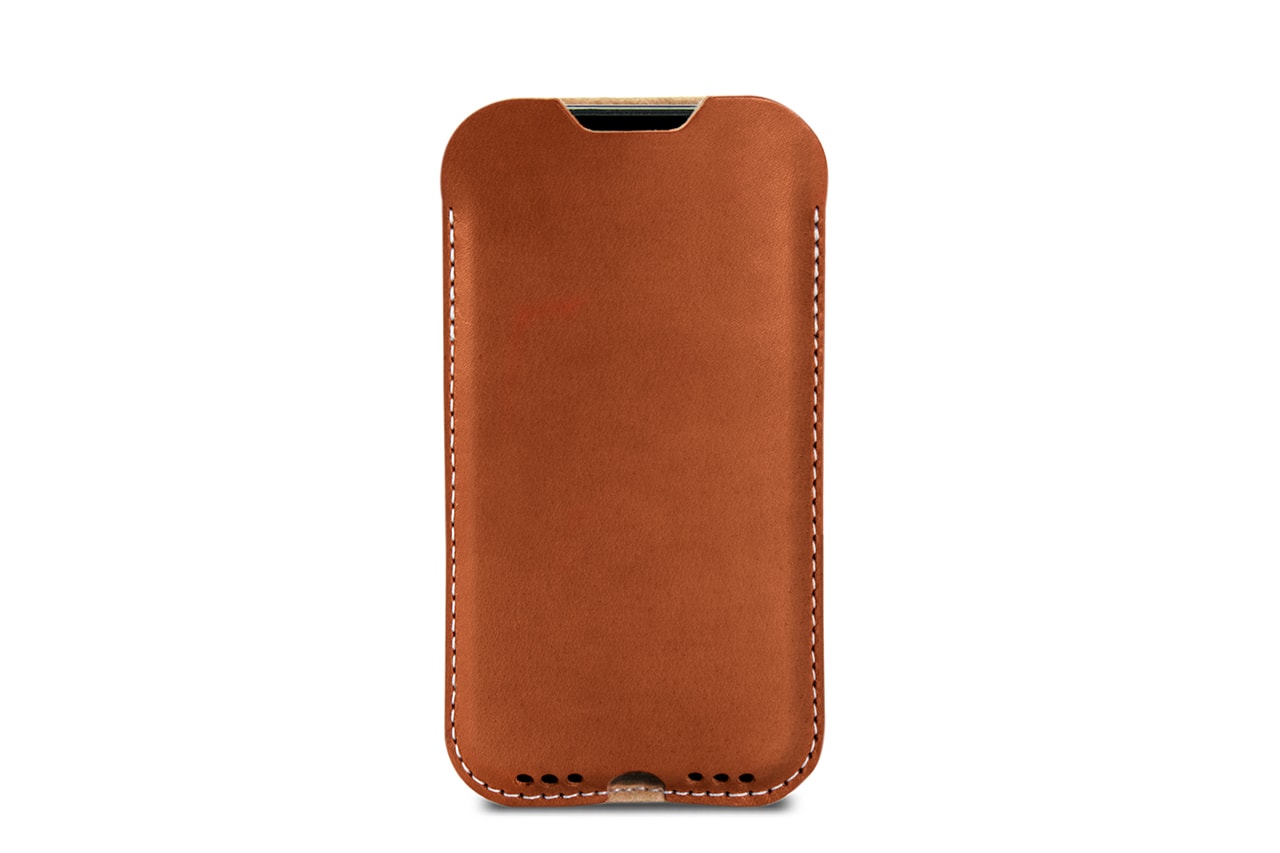 iPhone sleeve KINGSTON made of leather - light gray / light brown / iPhone 13 Mini / 12 Mini / Narrow (no additional case)