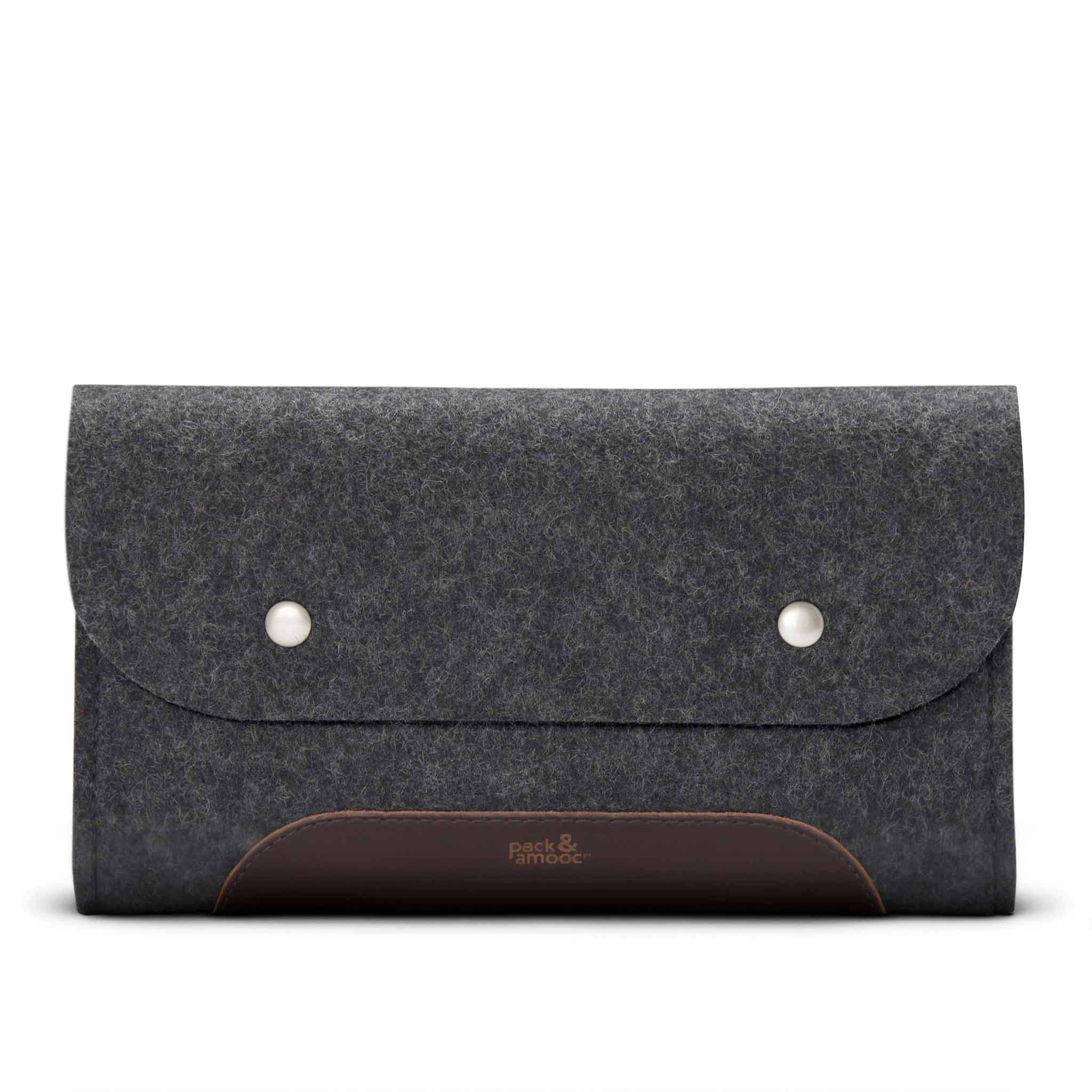 Cable Bag CORRIEDALE XS made of wool felt and leather - Dark gray - Dark brown