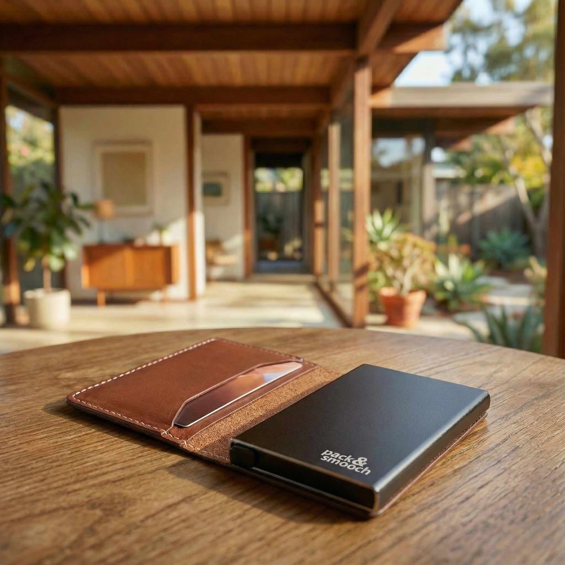 HERFORD Mini Wallet with aluminum card slider made from vegetable-tanned leather. Made in Germany