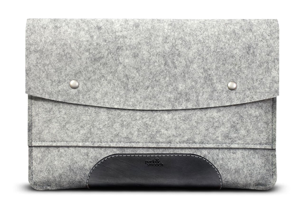 MacBook sleeve HAMPSHIRE made of wool felt and leather - gray - black / MacBook Pro 14
