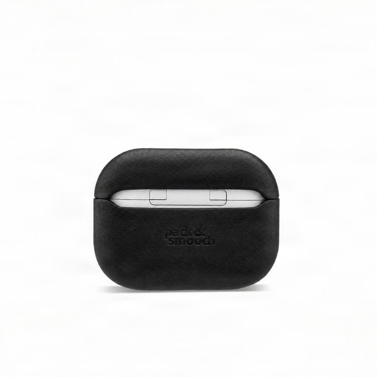 AirPods Hülle für AirPods Pro 3 aus schwarzem Leder, geschlossen mit dezenter Prägung, Modell OTLEY