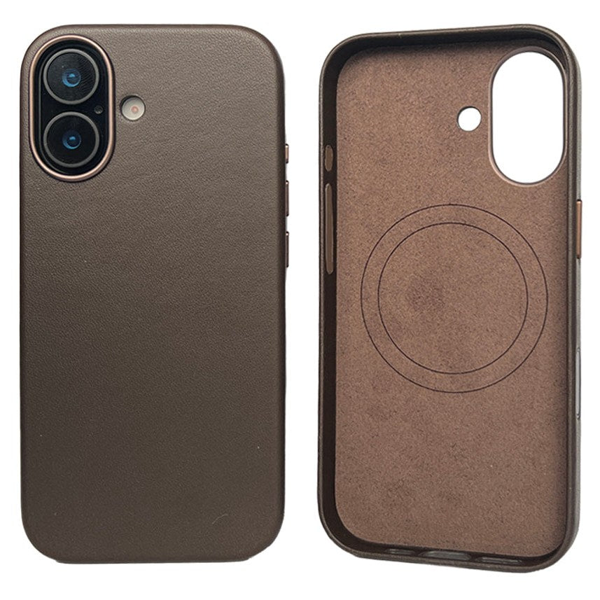 Dark brown leather iPhone case outside and inside, the lining protecting display and back, model CHESTER
