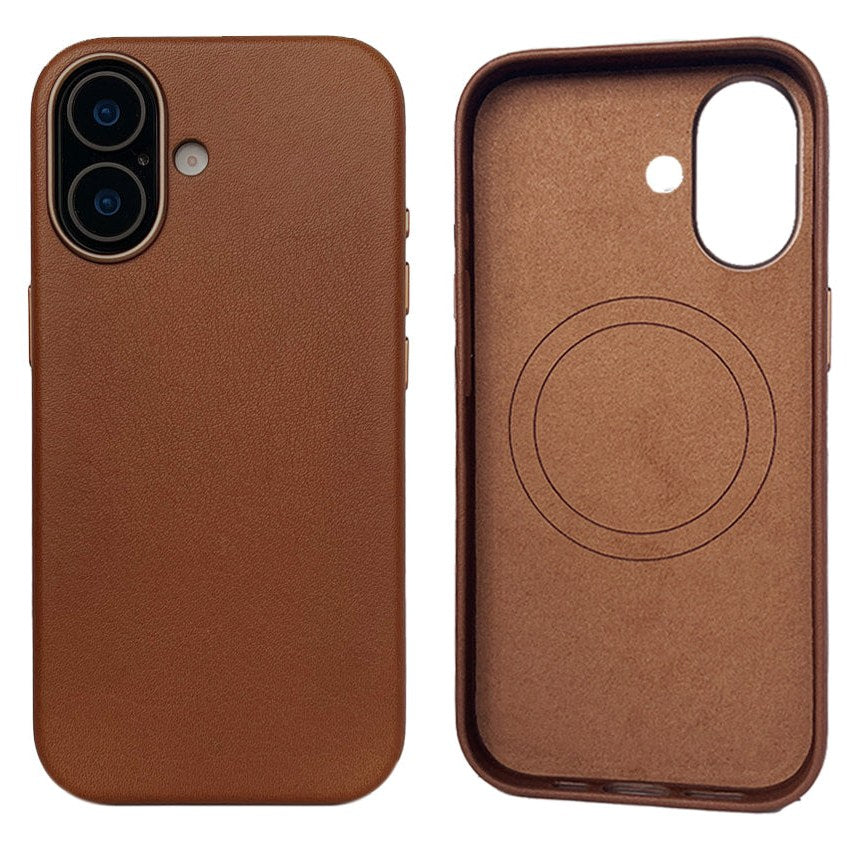 Leather iPhone case in light brown from outside and inside, the MagSafe ring visible in the lining, model CHESTER