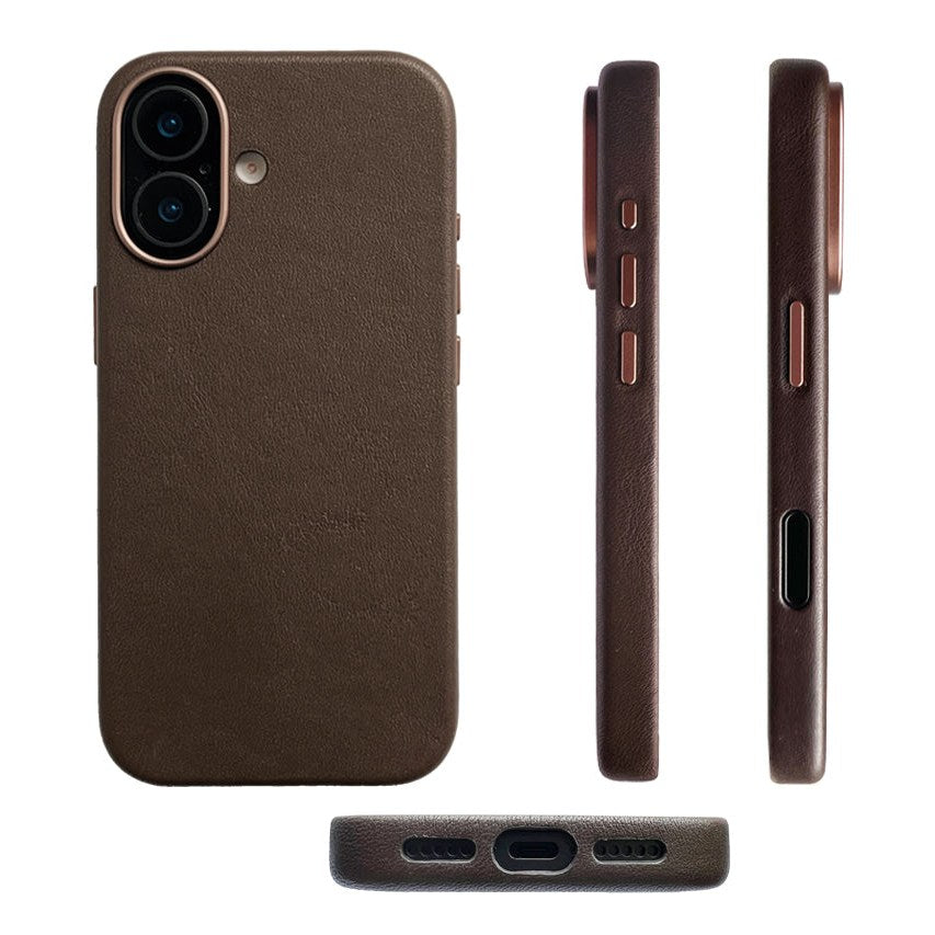 IPhone case for iPhone 17 in dark brown leather, precise cut-out for the camera, model CHESTER