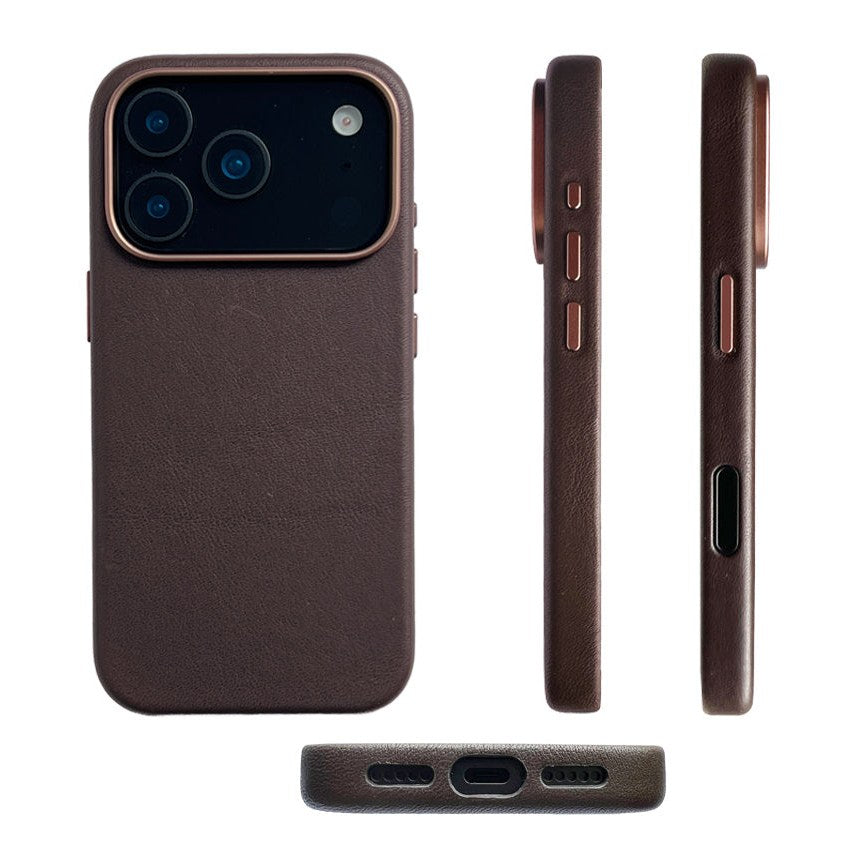 CHESTER iPhone leather case in dark brown, back, side edges and bottom edge