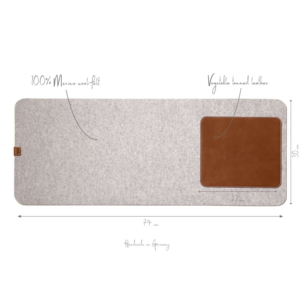Schreibtischunterlage MOIRA 74×30 cm aus Merino-Wollfilz und pflanzlich gegerbtem Leder, handmade in Germany – Pack & Smooch