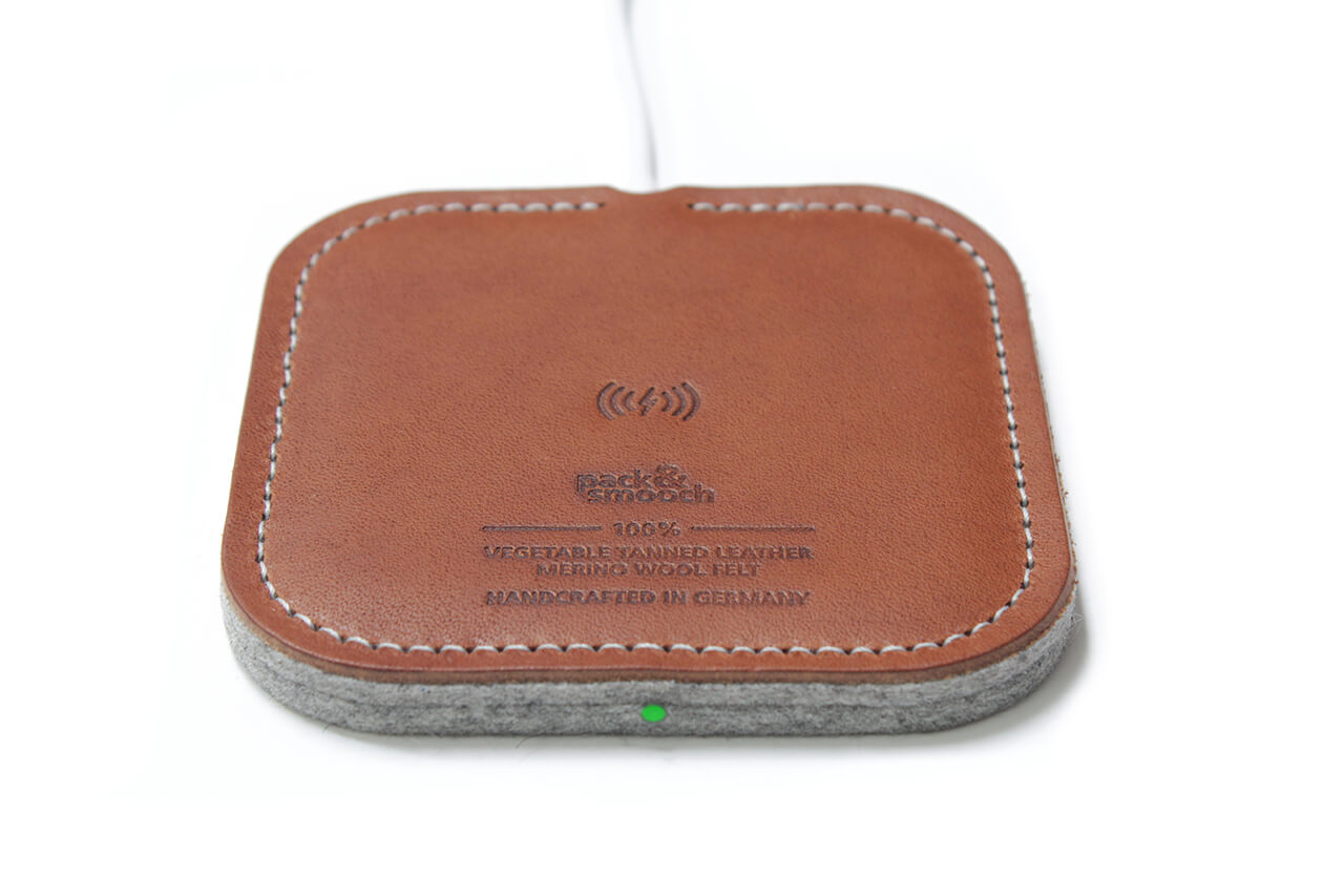 Wireless Charger made of light brown leather