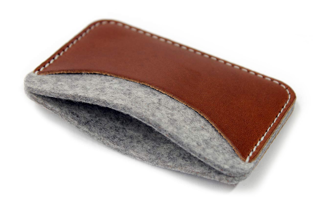 Card case with wool felt in light grey