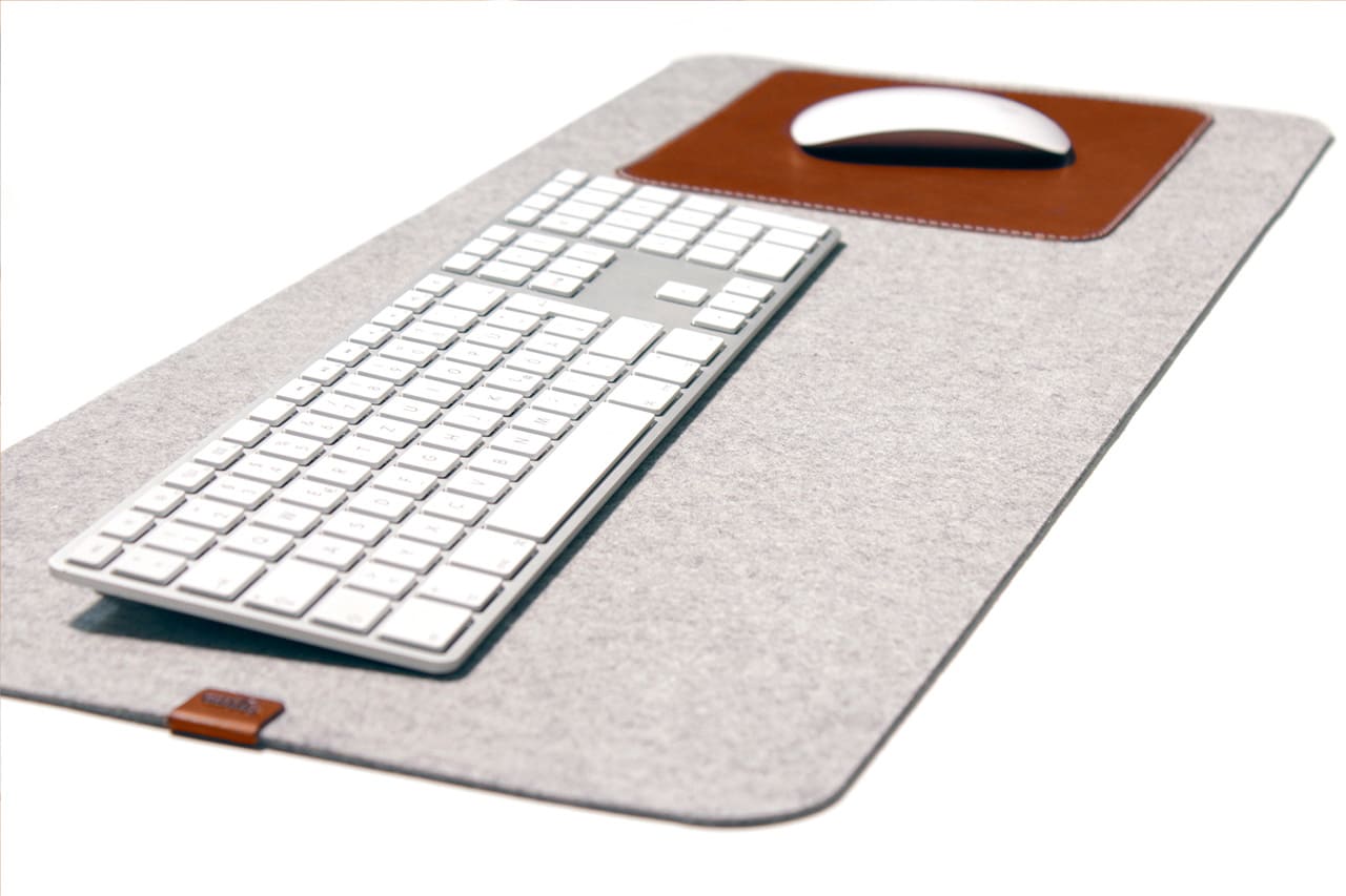 Writing pad for keyboard and mouse made of wool felt in light grey