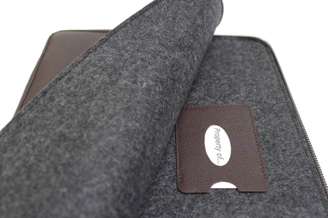 Leather MacBook sleeve with nameplate