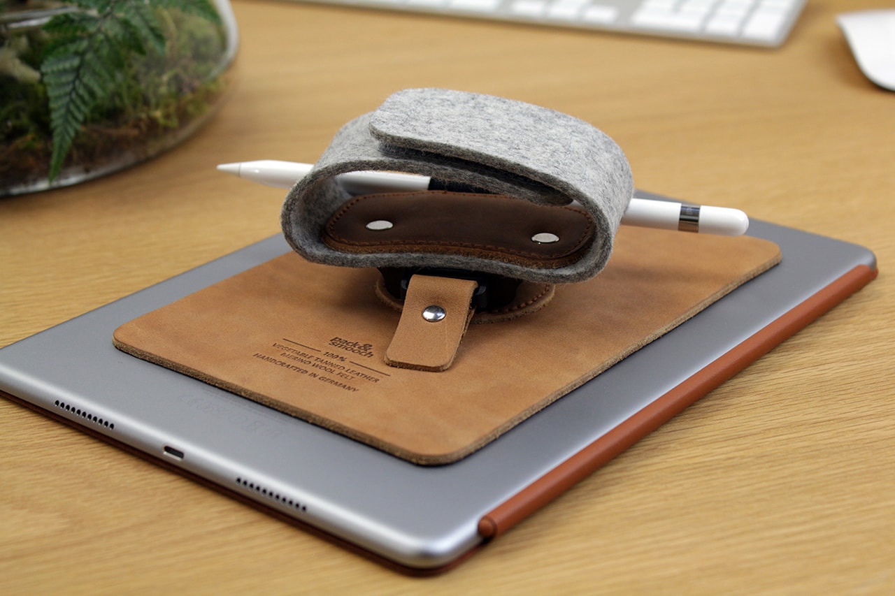 Wearable iPad holder made of wool felt and leather